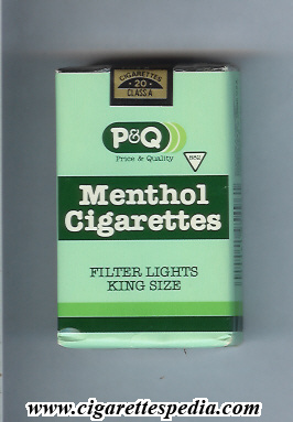 p q menthol cigarettes filter lights ks 20 s usa