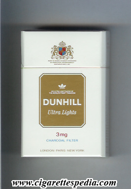 dunhill english version ultra lights 3 mg charcoal filter ks 20 h white gold england