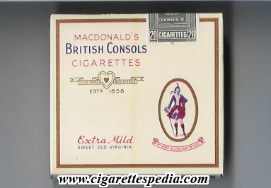british consols macdonald s extra mild sweet old virginia s 20 b white canada