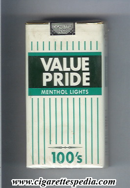 value pride menthol lights l 20 s usa