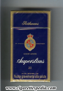 rothmans english version luxery length superslims l 20 h italy