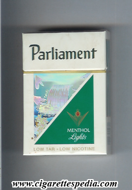 parliament emblem in the right from below menthol lights hologram with a waterfall ks 20 h usa