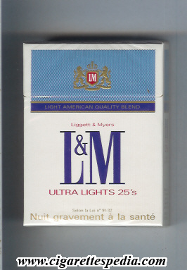 l m liggett myers light american quality blend ultra lights ks 25 h france holland usa