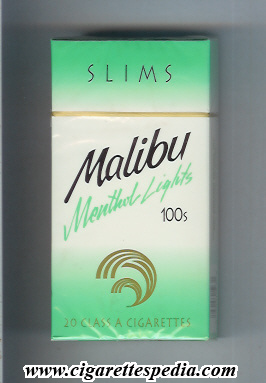 Malibu (american version) (diagonal name diagonal characteristics) (Menthol  Lights Slims) L-20-H- USA