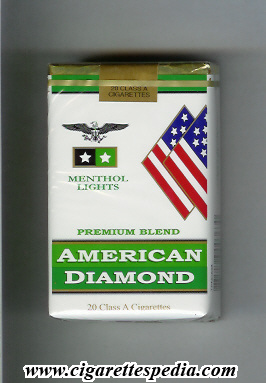 american diamond menthol lights premium blend ks 20 s usa