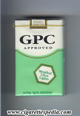 gpc design 2 approved menthol ultra lights ks 20 s usa