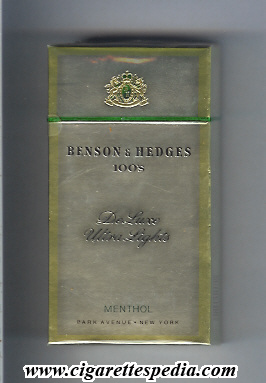 benson hedges de luxe ultra lights menthol l 20 h park avenue emblem from above usa