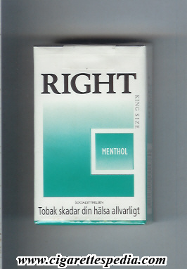 right with small square menthol ks 20 s sweden