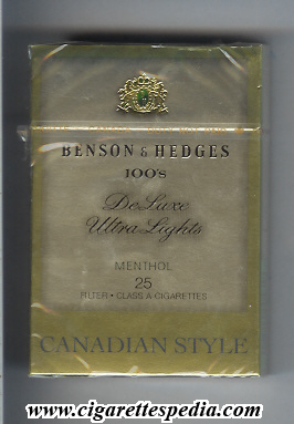 benson hedges canadian style de luxe ultra lights menthol l 25 h canada usa
