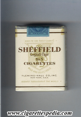 sheffield english type no 5 cigarettes mild and delectable s 20 s usa