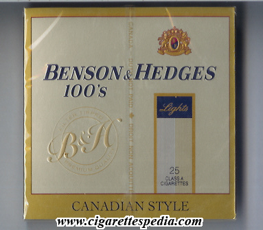 benson hedges canadian style filter tipped premium quality lights l 25 b canada usa