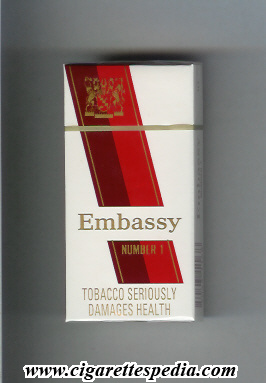 embassy number one cigarettes Embassy (english version) (with diagonal stripes) (Number 1) KS-10-H ('Number  1' on red) - England