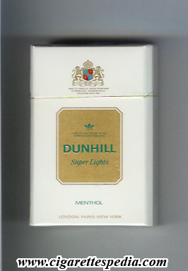 dunhill english version super lights menthol ks 20 h white gold holland switzerland