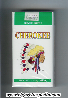 cherokee american version menthol light special blend l 20 s usa