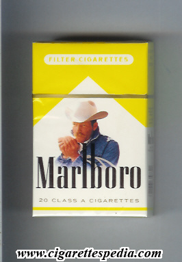 marlboro with cow boy with cigarette ks 20 h white yellow usa