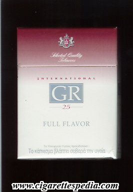 gr international full flavor selected quality tobaccos ks 25 h white red greece