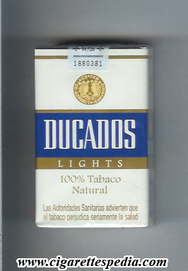 ducados 100 tabaco natural lights ks 20 h white blue gold spain