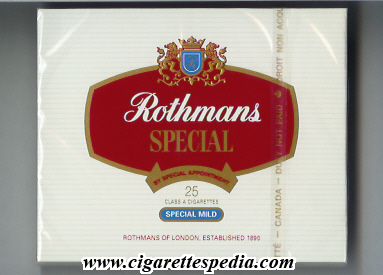 rothmans english version by special appointment special mild ks 25 b canada usa england
