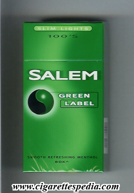 salem green label slim lights menthol l 20 h usa