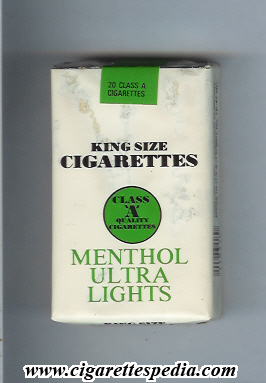 class a cigarettes menthol ultra lights ks 20 s usa