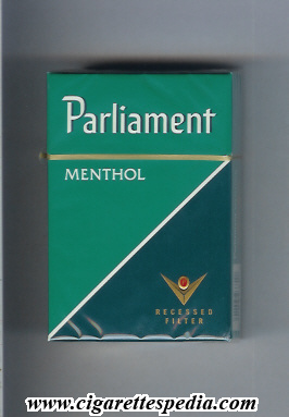 parliament emblem in the right from below menthol ks 20 h green dark green usa