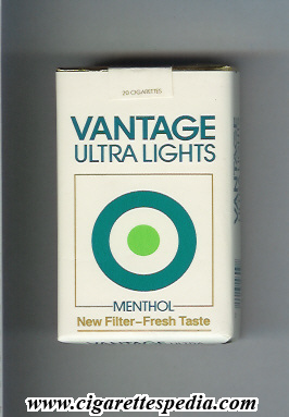 vantage old design with light square ultra lights menthol ks 20 s usa