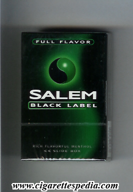 salem black label full flavor menthol ks 20 h usa