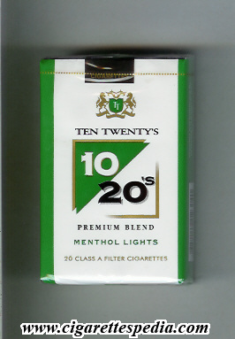 10 20 s ten twenty s premium blend menthol lights ks 20 s usa india