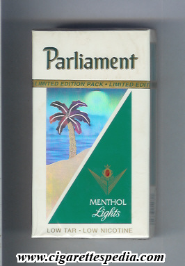parliament emblem in the right from below menthol lights hologram with a palm l 20 h usa