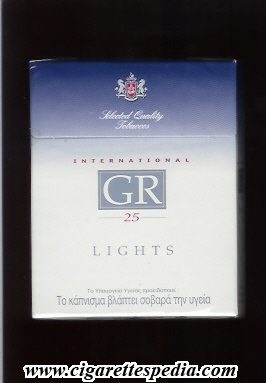 gr international lights selected quality tobaccos ks 25 h white blue greece