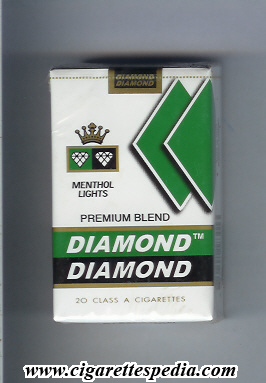 diamond diamond premium blend menthol lights ks 20 s india usa