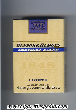 benson hedges american blend 1848 spirit of discovery lights ks 20 h england france