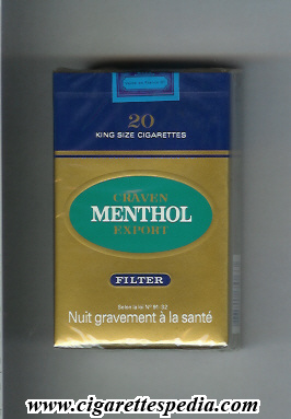 craven export menthol ks 20 s gold blue green holland