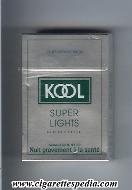 kool design 1 super lights menthol ks 20 h belgium usa