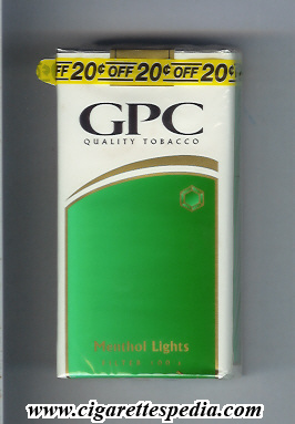 gpc design 3 quality tabacco menthol lights l 20 s usa