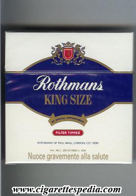 rothmans english version by special appointment filter tipped ks 10 b italy england