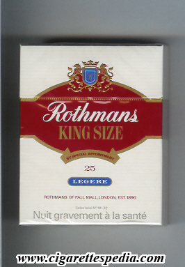 rothmans english version by special appointment legere ks 25 h france england