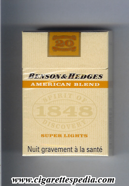 benson hedges american blend 1848 spirit of discovery super lights ks 20 h england france
