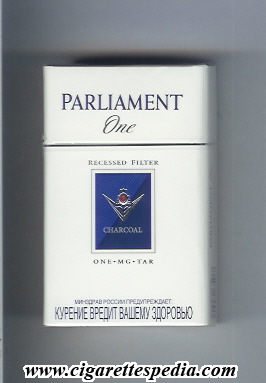 parliament emblem in the middle one recessed filter charcoal one mg tar ks 20 h russia switzerland