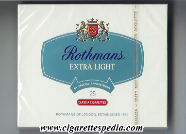 rothmans english version by special appointment extra light ks 25 b canada usa
