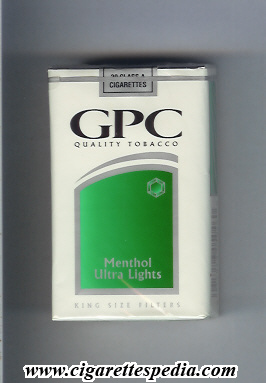 gpc design 3 quality tabacco menthol ultra lights ks 20 s usa