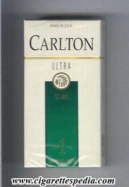 carlton american version horizontal black name ultra slims menthol tar 1 mg l 20 h white green usa