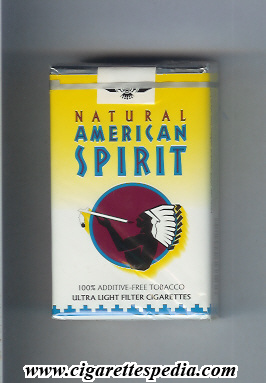 natural american spirit ultral light ks 20 s white yellow usa
