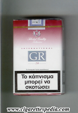 gr international selected quality tobaccos ks 20 s white red greece