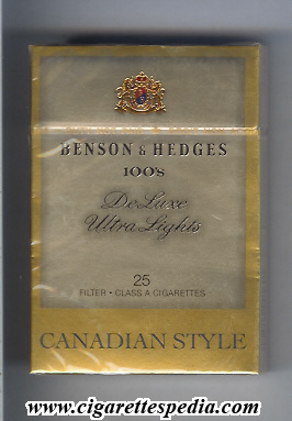 benson hedges canadian style de luxe ultra lights l 25 h canada usa