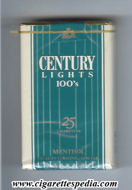 century quality tobaccos lights menthol l 25 s usa