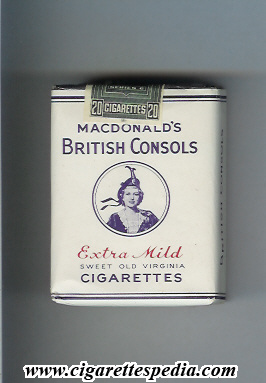 british consols macdonald s extra mild sweet old virginia s 20 s white canada