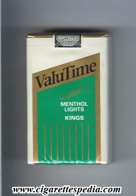 valu time menthol lights ks 20 s usa